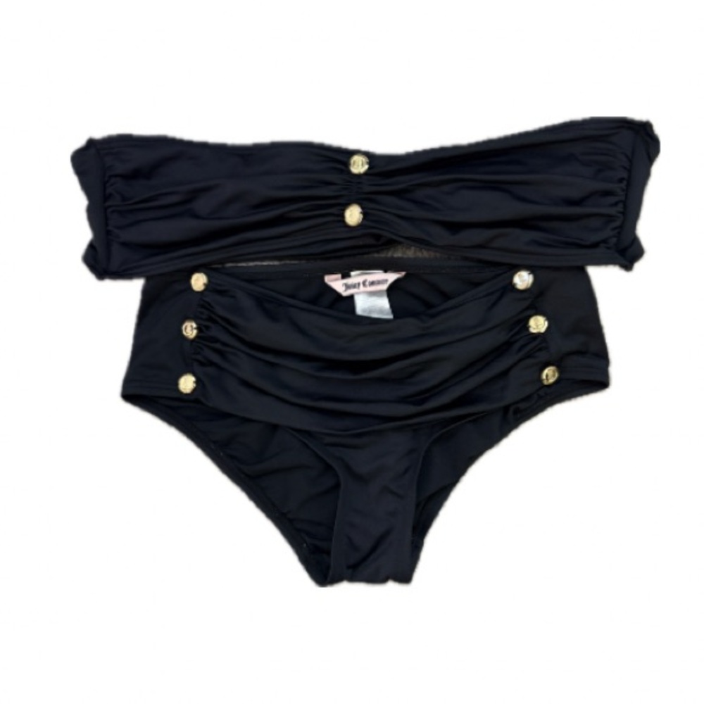Juicy Couture Black 3 Piece Bikini Set with Gold Accents